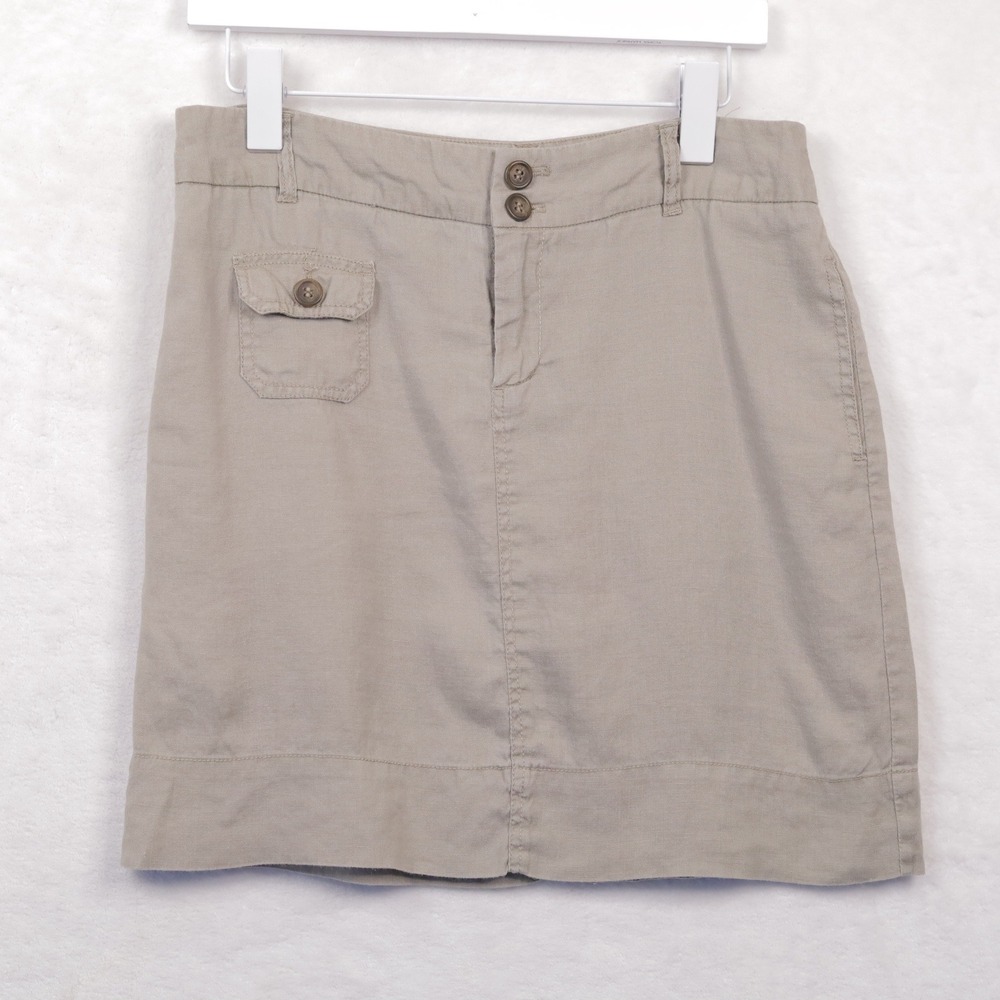 CYNTHIA ROWLEY Linen Utility Mini Skirt Preppy Coastal Resort Vacation Flax Sz 4